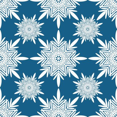 Kumaşlar, tekstil ve çarşaflar için kar taneleri olan kusursuz kış deseni 