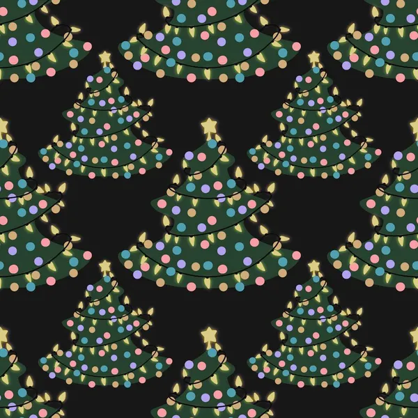 Nahtloses Wintermuster mit Weihnachtsbäumen für Stoffe und Geschenke — Stockfoto