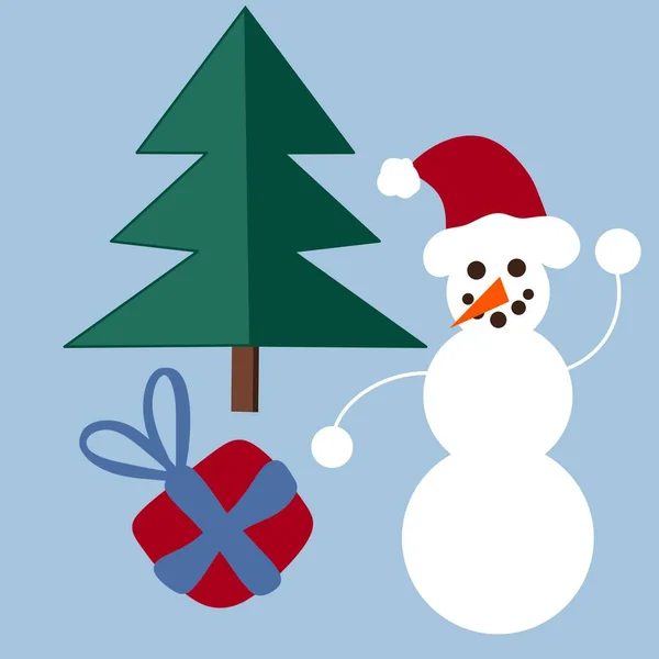 Nastavit vánoční stromky a sněhuláka na modrém pozadí pro tkaniny — Stock fotografie