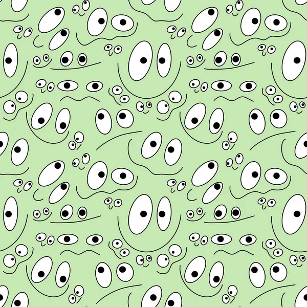 Seamless kids cartoon pattern with eyes on green background — Stock Photo, Image