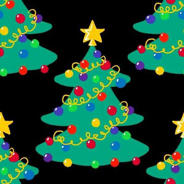 Doodle zöld aranyos karácsonyfa szövetek és ajándékok — Stock Fotó