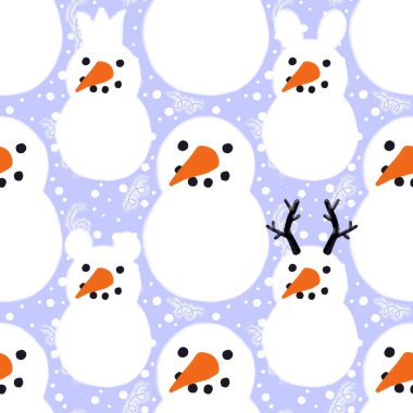 Kumaşlar, tekstil ve ambalajlar, hediyeler, kartlar, çarşaflar ve çocuklar için kusursuz kardan adam deseni. 