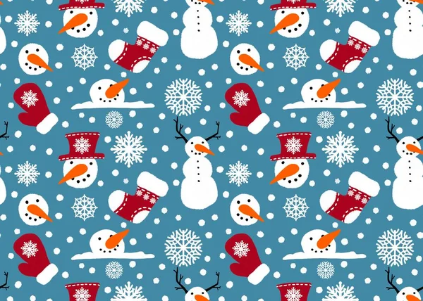 Χειμώνας χωρίς ραφή σχέδιο χιονάνθρωπος για υφάσματα και υφάσματα και συσκευασίες και δώρα και κάρτες και λινά και τα παιδιά — Φωτογραφία Αρχείου