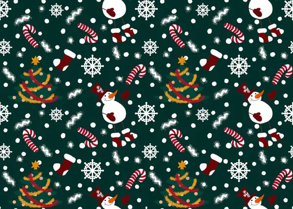 Зимний бесшовный снеговик для тканей и текстиля, упаковки, подарков, открыток, белья и детей — стоковое фото