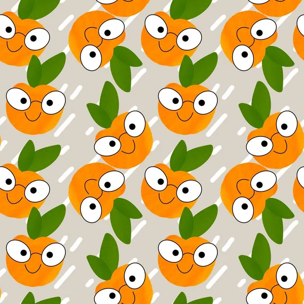 Desenhos animados laranja padrão de frutas sem costura para tecidos e têxteis e embalagens e presentes e cartões e lençóis — Fotografia de Stock