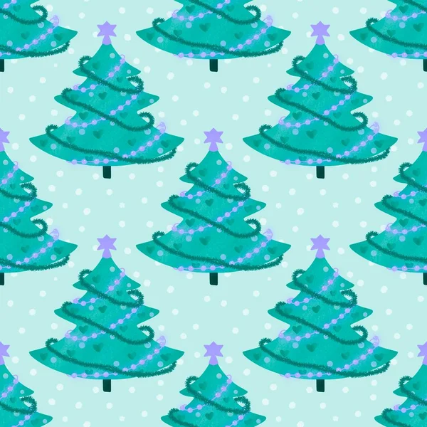 点缀绿色可爱圣诞树的面料和礼物 — 图库照片