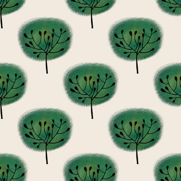 Płynny wzór z drzewami do tkanin i tekstyliów — Zdjęcie stockowe