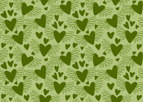 Patrón sin costuras de San Valentín con corazones con alas para regalos y tarjetas y ropa de cama y niños y telas — Foto de Stock