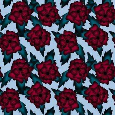 Kumaş ve tekstil için kırmızı çiçekli kusursuz desen 
