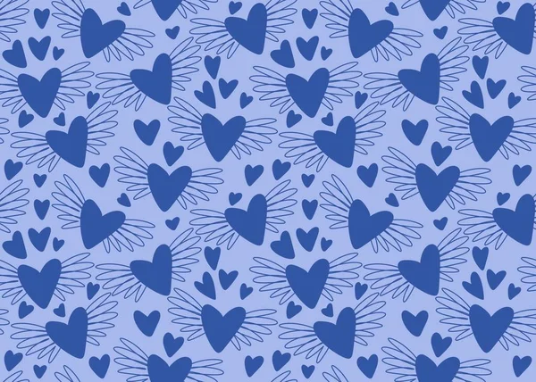 Αγίου Βαλεντίνου αδιάλειπτη μοτίβο με καρδιές με φτερά για δώρα και κάρτες και λινά και τα παιδιά και τα υφάσματα — Φωτογραφία Αρχείου