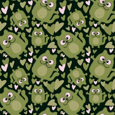 Kumaşlar, tekstil, çarşaflar, hediyeler ve kartlar için sevimli çizgi film kedileri olan kusursuz desenler. 