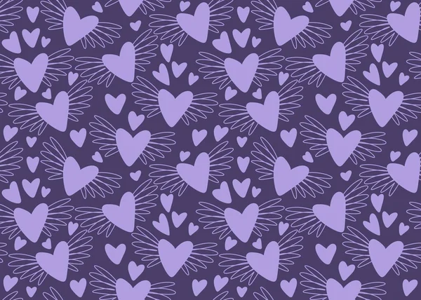 Patrón sin costuras de San Valentín con corazones con alas para regalos y tarjetas y ropa de cama y niños y telas —  Fotos de Stock
