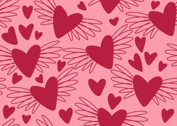 Patrón sin costuras de San Valentín con corazones con alas para regalos y tarjetas y ropa de cama y niños y telas — Foto de Stock