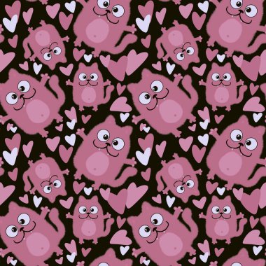 Kumaşlar, tekstil, çarşaflar, hediyeler ve kartlar için sevimli çizgi film kedileri olan kusursuz desenler. 