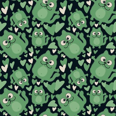 Kumaşlar, tekstil, çarşaflar, hediyeler ve kartlar için sevimli çizgi film kedileri olan kusursuz desenler. 