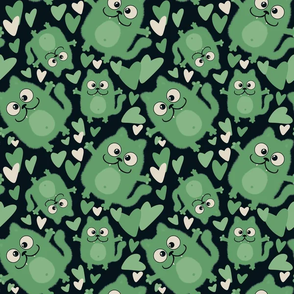 Kumaşlar, tekstil, çarşaflar, hediyeler ve kartlar için sevimli çizgi film kedileri olan kusursuz desenler. 