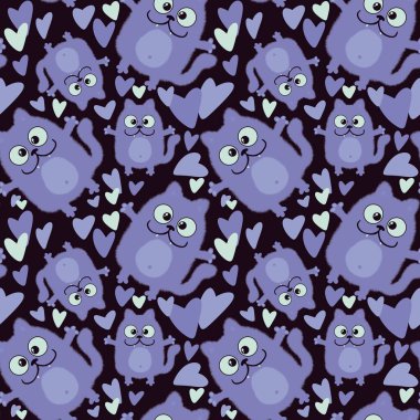 Kumaşlar, tekstil, çarşaflar, hediyeler ve kartlar için sevimli çizgi film kedileri olan kusursuz desenler. 