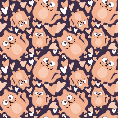 Kumaşlar, tekstil, çarşaflar, hediyeler ve kartlar için sevimli çizgi film kedileri olan kusursuz desenler. 