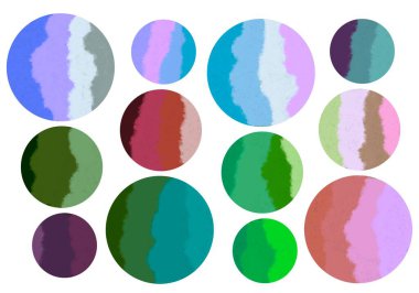 Kartlar, çarşaflar, çocuklar, çıkartmalar ve ambalaj kağıtları için daire çizgileri olan renkli bir set.