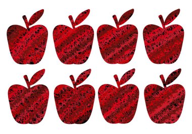 Kumaşlar, tekstil, çıkartmalar, posterler, kartlar, dergiler ve çocuklar için renkli elmalarla dolu.