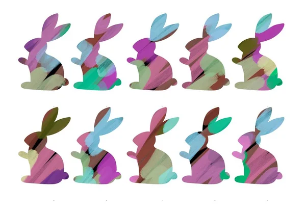 Coloured Easter set with bunnies for packaging and cards and posters and postcard and magazines and stickers — Fotografia de Stock