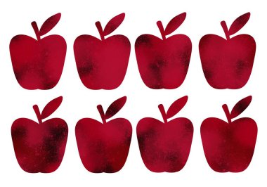 Kumaşlar, tekstil, çıkartmalar, posterler, kartlar, dergiler ve çocuklar için renkli elmalarla dolu.