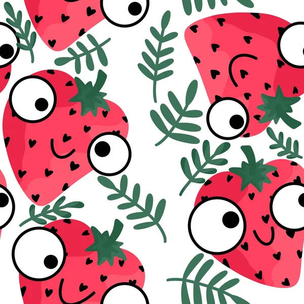 Fruit seamless cartoon strawberry pattern for fabrics and textiles and packaging and gifts and linens and kids — Stockfoto