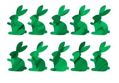 Paketler, kartlar, posterler, kartpostallar, dergiler ve çıkartmalar için tavşanlarla dolu renkli Paskalya seti. 