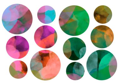 Kartlar, çarşaflar, çocuklar, çıkartmalar ve ambalaj kağıtları için daire çizgileri olan renkli bir set.