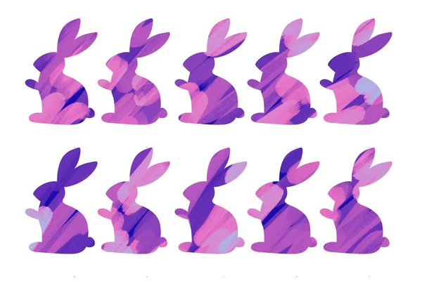 Цветные пасхальные наборы с кроликами для упаковки и открыток и плакатов, открыток, журналов и стикеров — стоковое фото