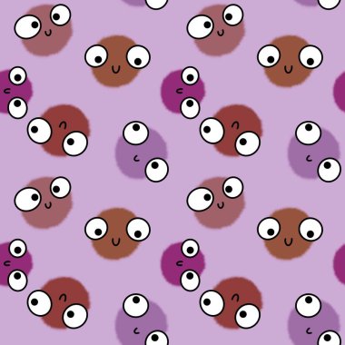 Çocukların pürüzsüz yuvarlak gözleri kumaşlar, tekstil ve çarşaflar ve ambalaj kağıtları için çizgi film desenleri.