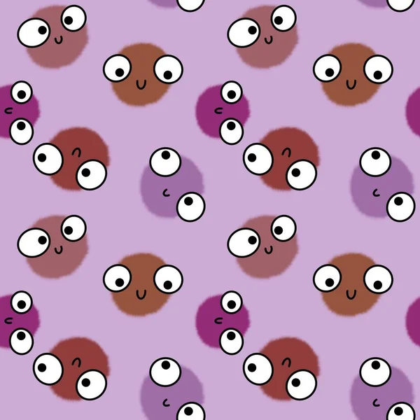 Patrón de bols de dibujos animados de ojos de círculo esponjosos sin costuras para niños para telas y textiles y ropa de cama y papel de envolver — Foto de Stock