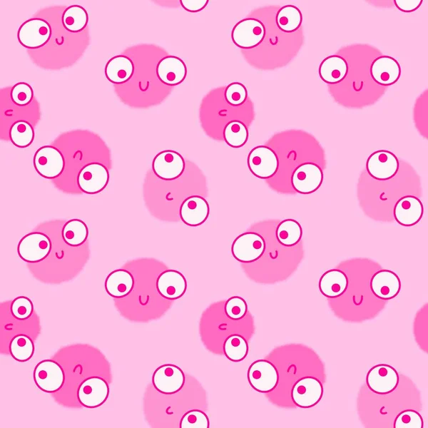 Kids seamless fluffy circle eyes cartoon bolls pattern for fabrics and textiles and linens and wrapping paper — Stock Photo, Image