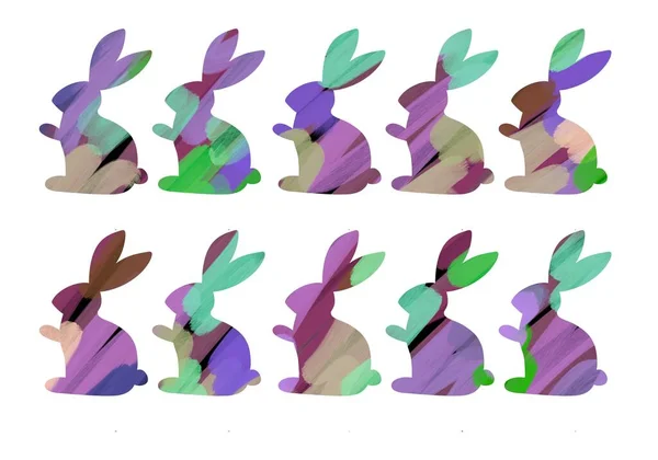 Set de Pâques coloré avec lapins pour emballages et cartes et affiches et cartes postales et magazines et autocollants — Photo
