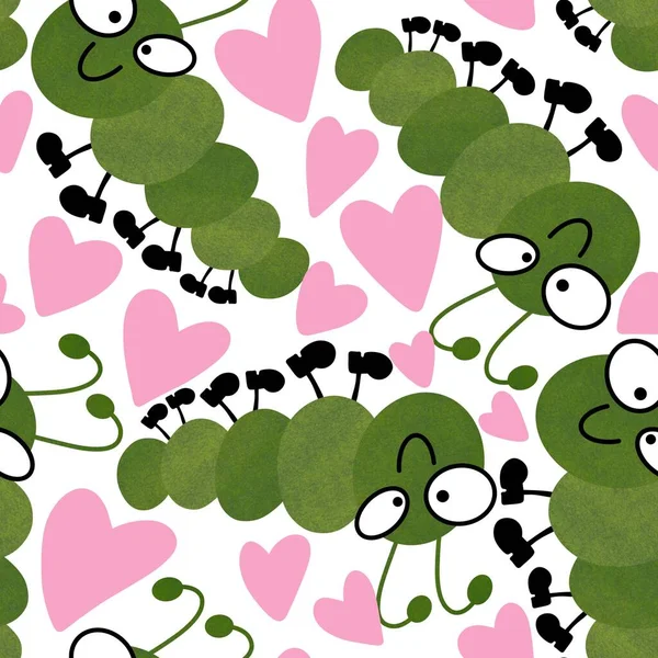 Kids seamless caterpillar cute pattern for fabrics and textiles and packaging and linens and wrapping paper — Stock Photo, Image