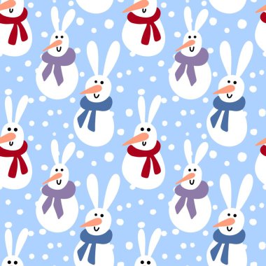 Kumaşlar, tekstil ve ambalajlar, hediyeler, kartlar, çarşaflar ve çocuklar için kusursuz kardan adam deseni. 