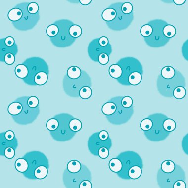 Çocukların pürüzsüz yuvarlak gözleri kumaşlar, tekstil ve çarşaflar ve ambalaj kağıtları için çizgi film desenleri.