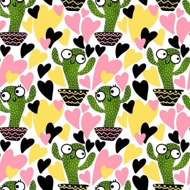 Kumaşlar, tekstil ve ambalajlar, hediyeler, kartlar, çarşaflar ve çocuklar için kaktüssüz çiçek deseni.