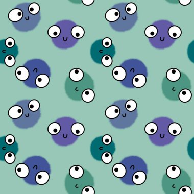 Çocukların pürüzsüz yuvarlak gözleri kumaşlar, tekstil ve çarşaflar ve ambalaj kağıtları için çizgi film desenleri.