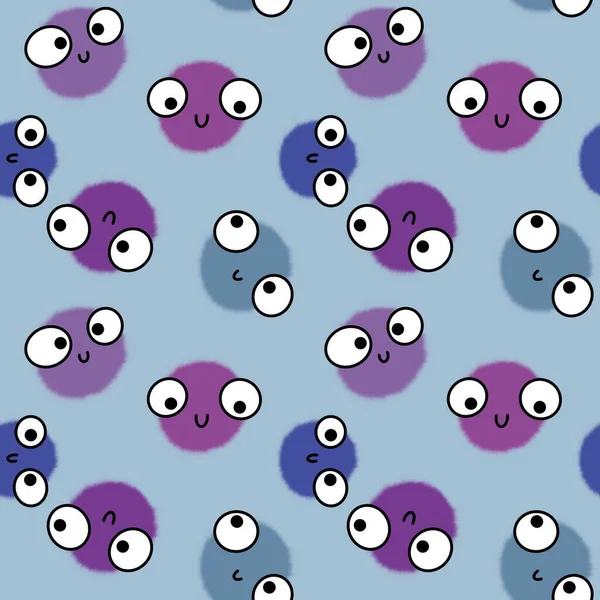 Kids seamless fluffy circle eyes cartoon bolls pattern for fabrics and textiles and linens and wrapping paper — Φωτογραφία Αρχείου