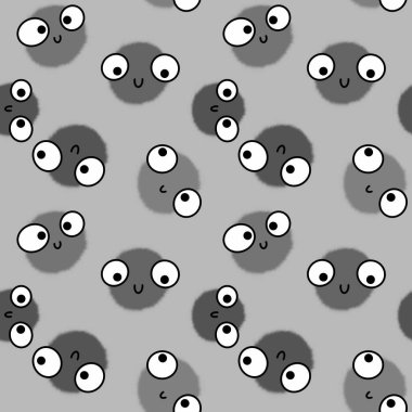 Çocukların pürüzsüz yuvarlak gözleri kumaşlar, tekstil ve çarşaflar ve ambalaj kağıtları için çizgi film desenleri.