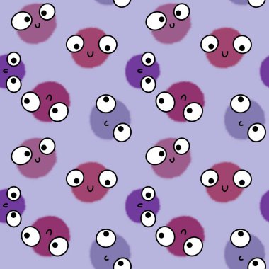 Çocukların pürüzsüz yuvarlak gözleri kumaşlar, tekstil ve çarşaflar ve ambalaj kağıtları için çizgi film desenleri.