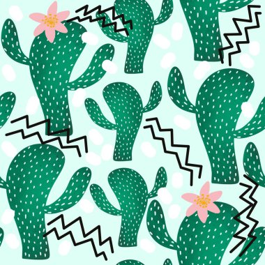 Kumaşlar, tekstil ve ambalajlar, hediyeler, kartlar, çarşaflar ve çocuklar için kaktüssüz çiçek deseni.
