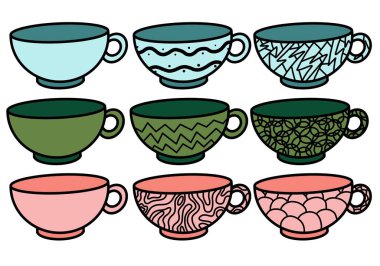 Çay fincanları, kumaşlar, tekstil, kartlar, mutfak, çocuklar ve çıkartmalar için kahve.