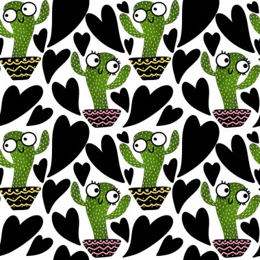 Kumaşlar, tekstil ve ambalajlar, hediyeler, kartlar, çarşaflar ve çocuklar için kaktüssüz çiçek deseni.