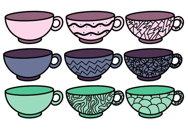 Набір з чашками для чаю та кави для тканин, текстилю та карток, кухні та дітей та наклейок — стокове фото