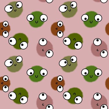 Çocukların pürüzsüz yuvarlak gözleri kumaşlar, tekstil ve çarşaflar ve ambalaj kağıtları için çizgi film desenleri.