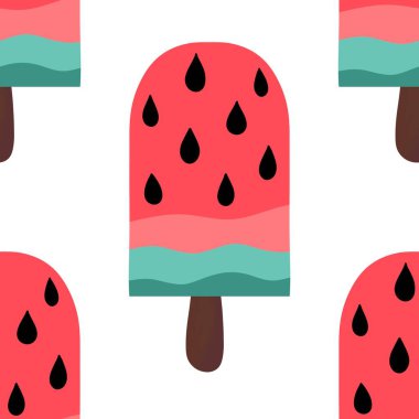 Kumaşlar, tekstil, kartlar, çarşaflar ve çocuklar için lezzetli, dikişsiz dondurmasız karpuz deseni.