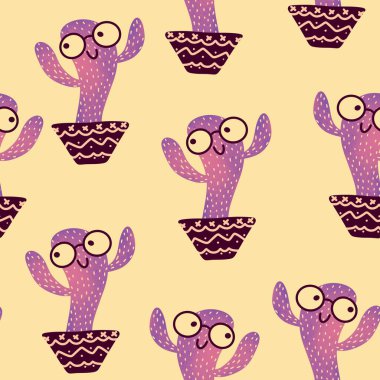 Kumaşlar, tekstil ve ambalajlar, hediyeler, kartlar, çarşaflar ve çocuklar için kaktüssüz çiçek deseni.