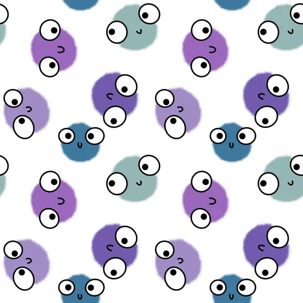 Patrón de bols de dibujos animados de ojos de círculo esponjosos sin costuras para niños para telas y textiles y ropa de cama y papel de envolver —  Fotos de Stock
